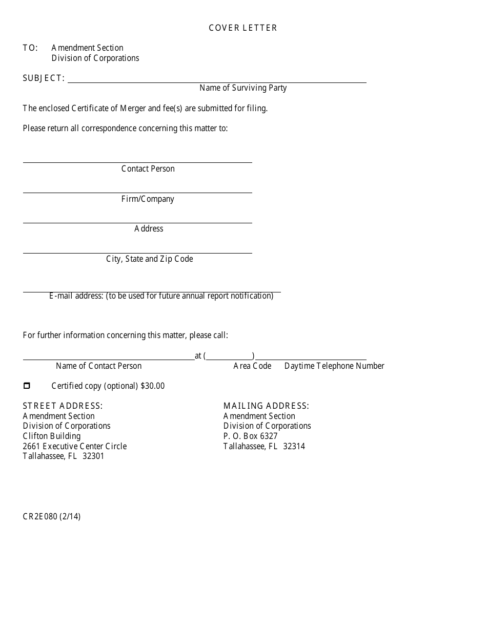 Form CR2E080 Articles of Merger for Florida Limited Liability Company - Florida, Page 2