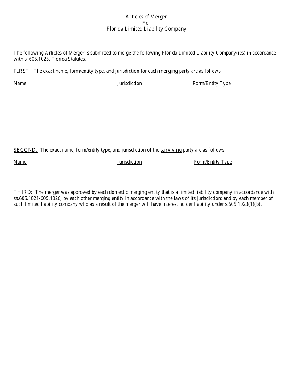Form CR2E080 Articles of Merger for Florida Limited Liability Company - Florida, Page 3