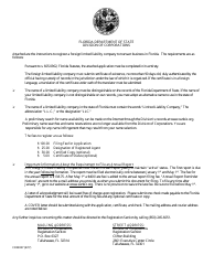 Form CR2E027 &quot;Application by Foreign Limited Liability Company for Authorization to Transact Business in Florida&quot; - Florida