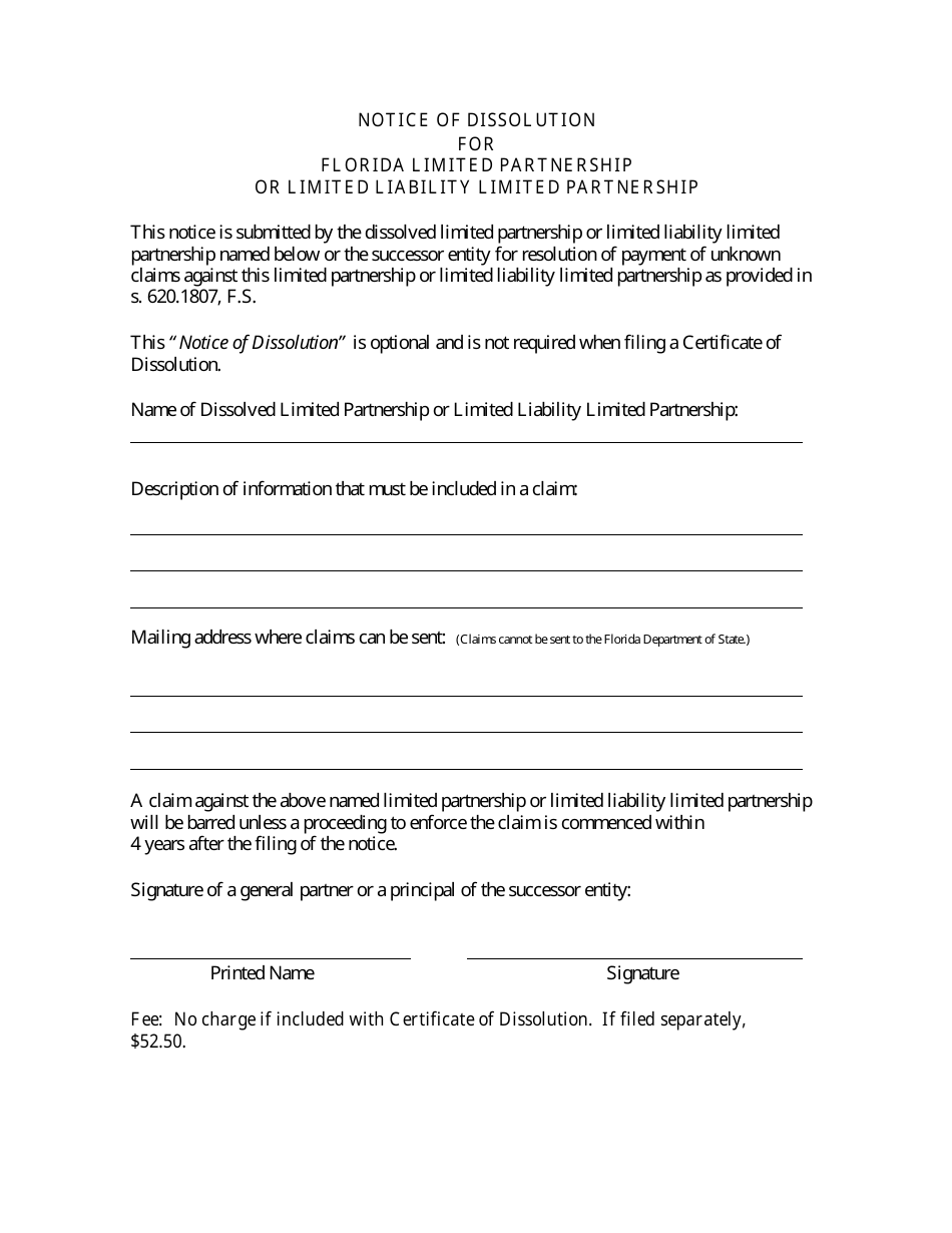 Form INHS44 Certificate of Dissolution for Florida Limited Partnership or Limited Liability Limited Partnership - Florida, Page 4