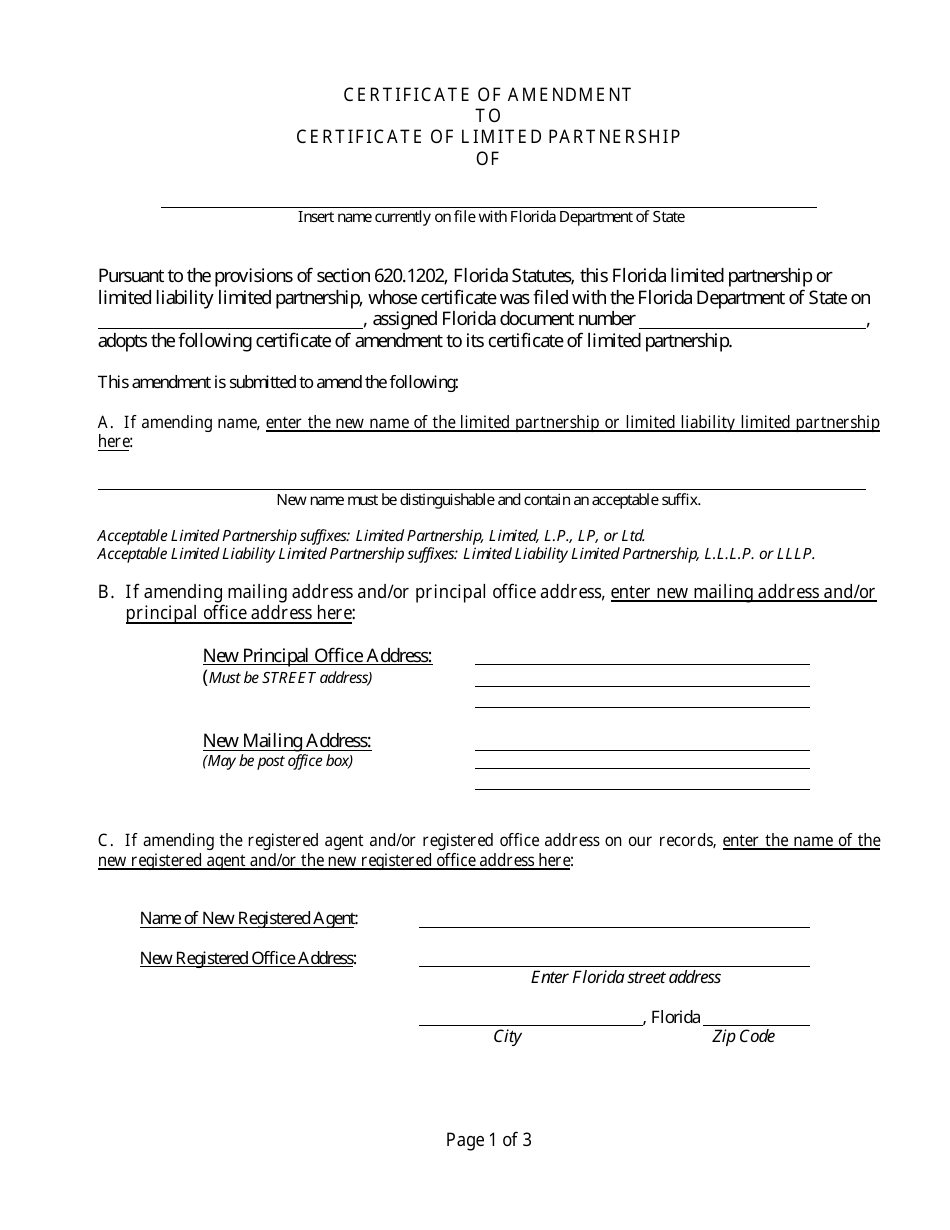Form INHS54 Certificate of Amendment to Certificate of Limited Partnership - Florida, Page 3