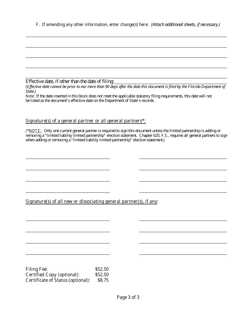 Form INHS54 Certificate of Amendment to Certificate of Limited Partnership - Florida, Page 5