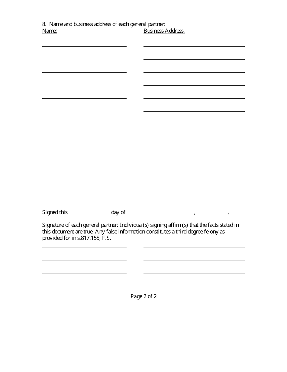 Form CR2E112 Certificate of Conversion for Other Business Organization Into Florida Limited Partnership or Limited Liability Limited Partnership - Florida, Page 6