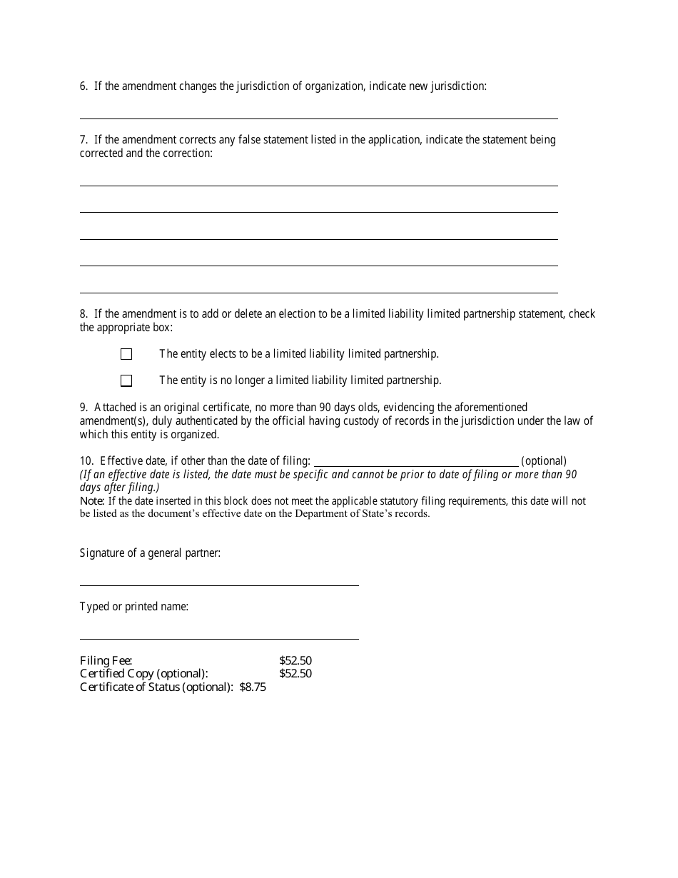 Form INHS03 Amendment to Certificate of Authority for Foreign Limited Partnership or Limited Liability Limited Partnership - Florida, Page 4
