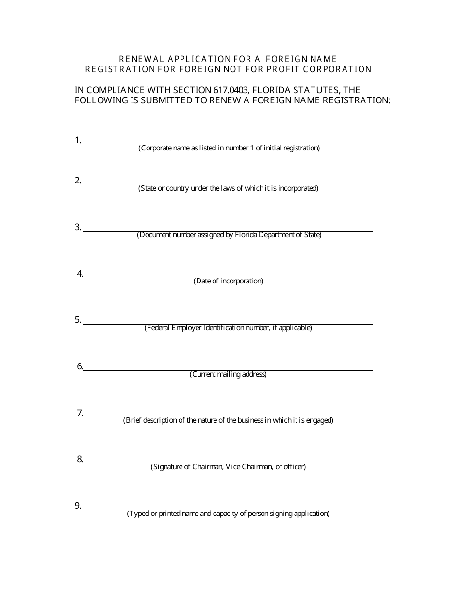 Renewal Application for a Foreign Name Registration for Foreign Not for Profit Corporation - Florida, Page 3