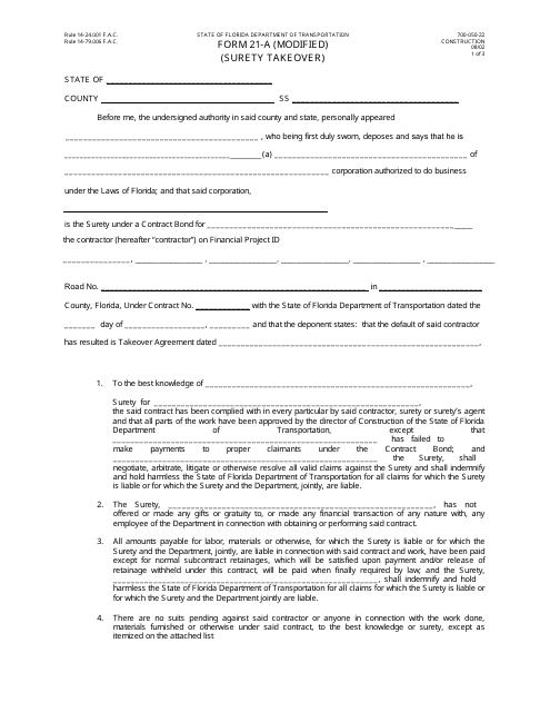 Form 21-A (MODIFIED) (700-050-22)  Printable Pdf