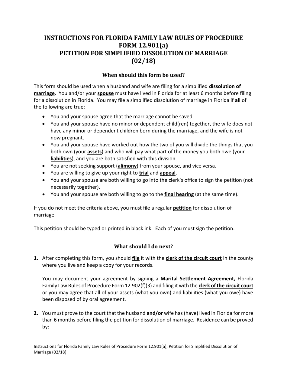 Form 12.901(A) Petition for Simplified Dissolution of Marriage - Florida, Page 1