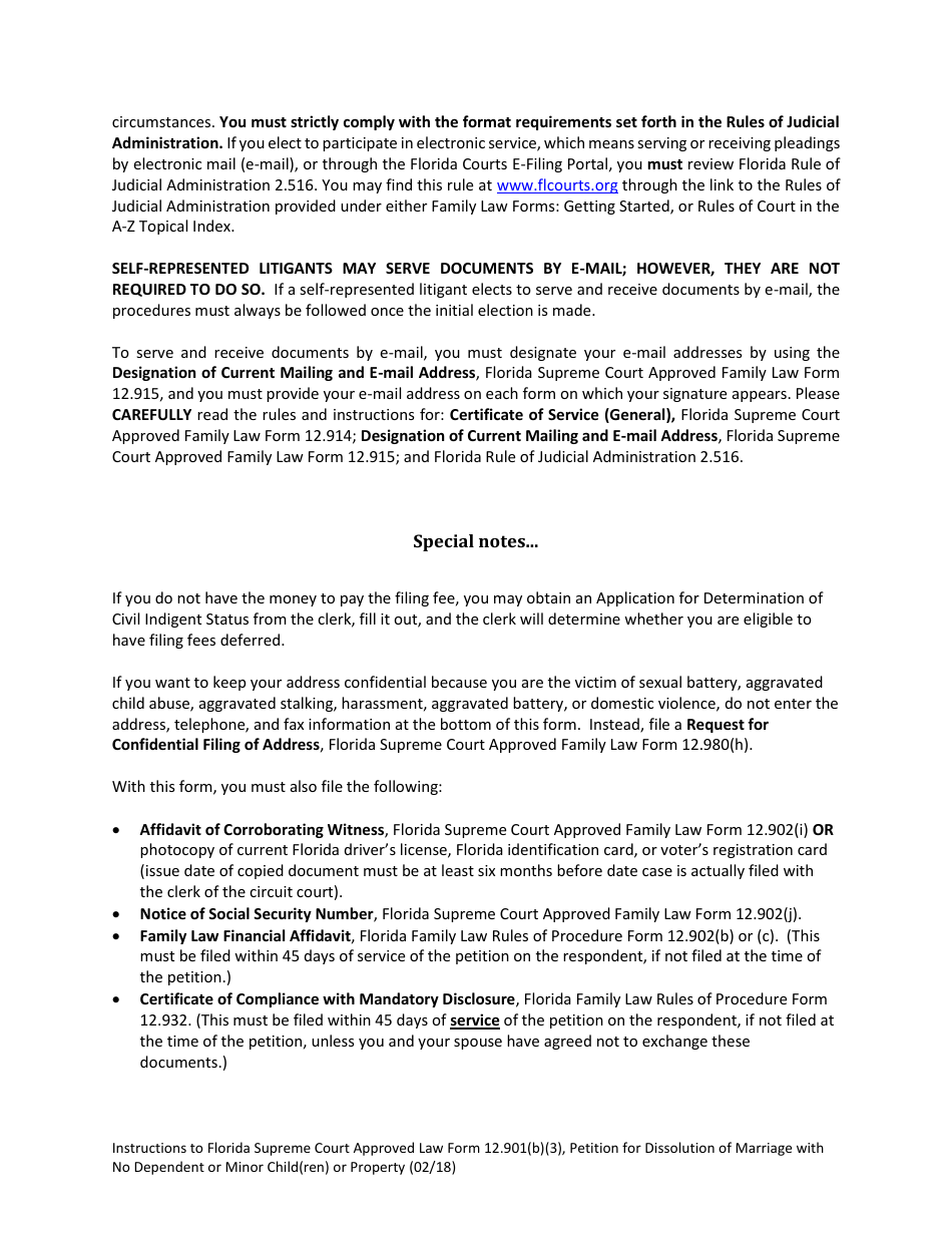 Form 12.901(B)(3) Petition for Dissolution of Marriage With No Dependent or Minor Child(Ren) or Property - Florida, Page 3