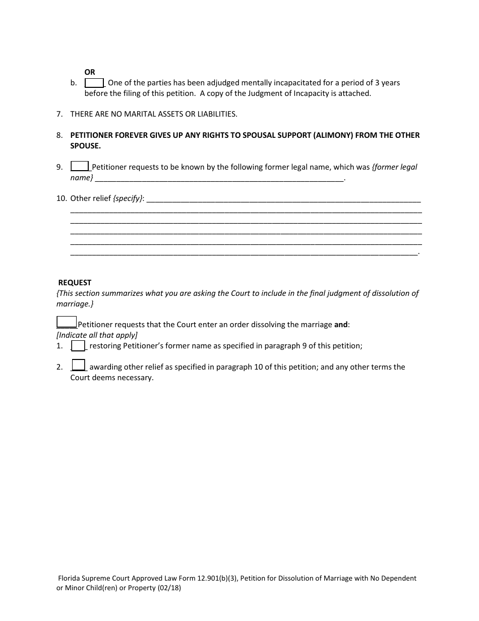 Form 12.901(B)(3) Petition for Dissolution of Marriage With No Dependent or Minor Child(Ren) or Property - Florida, Page 6