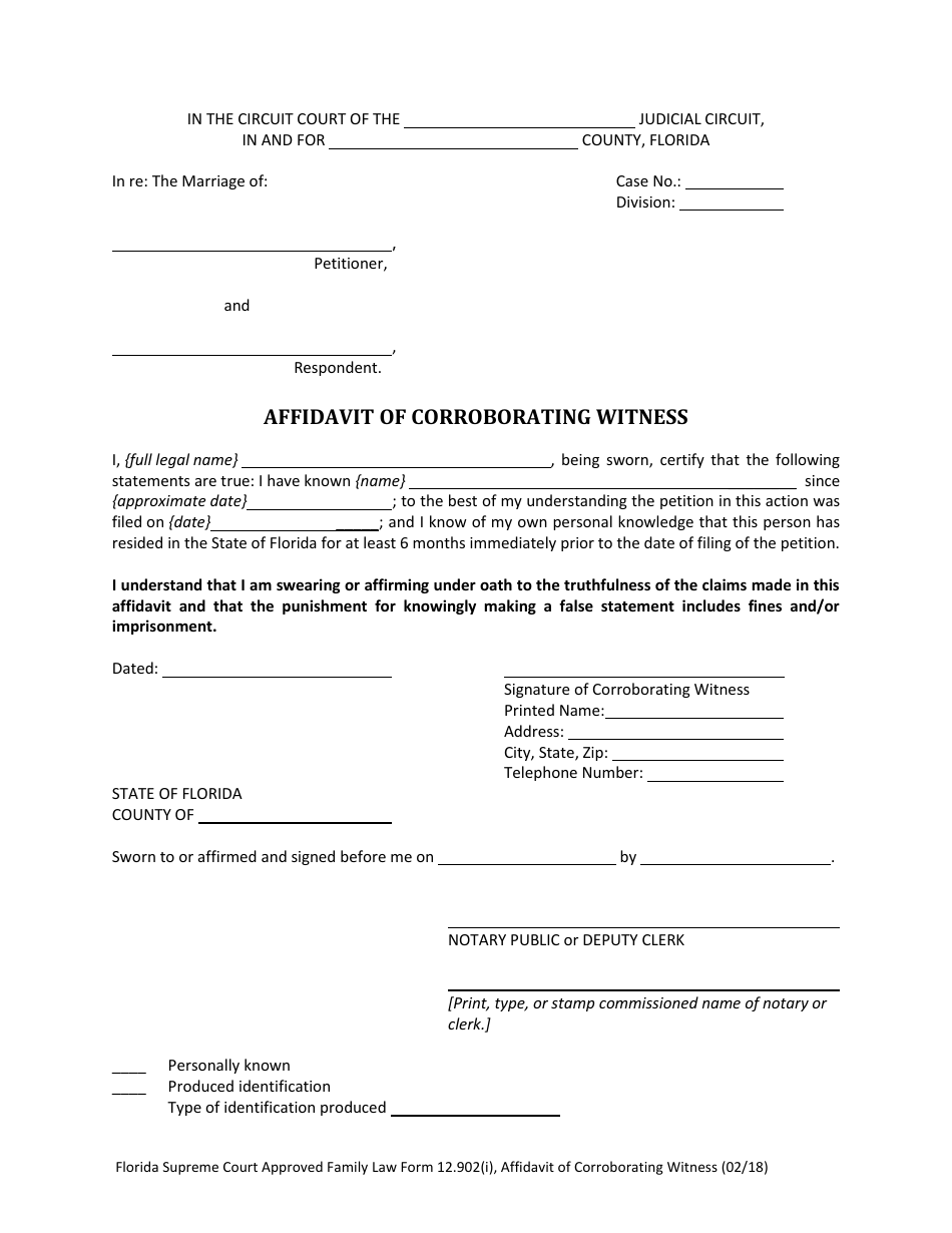 Form 12.902(I) Affidavit of Corroborating Witness - Florida, Page 3