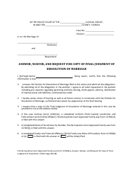 Form 12.903(A) &quot;Answer, Waiver, and Request for Copy of Final Judgment of Dissolution of Marriage&quot; - Florida, Page 5