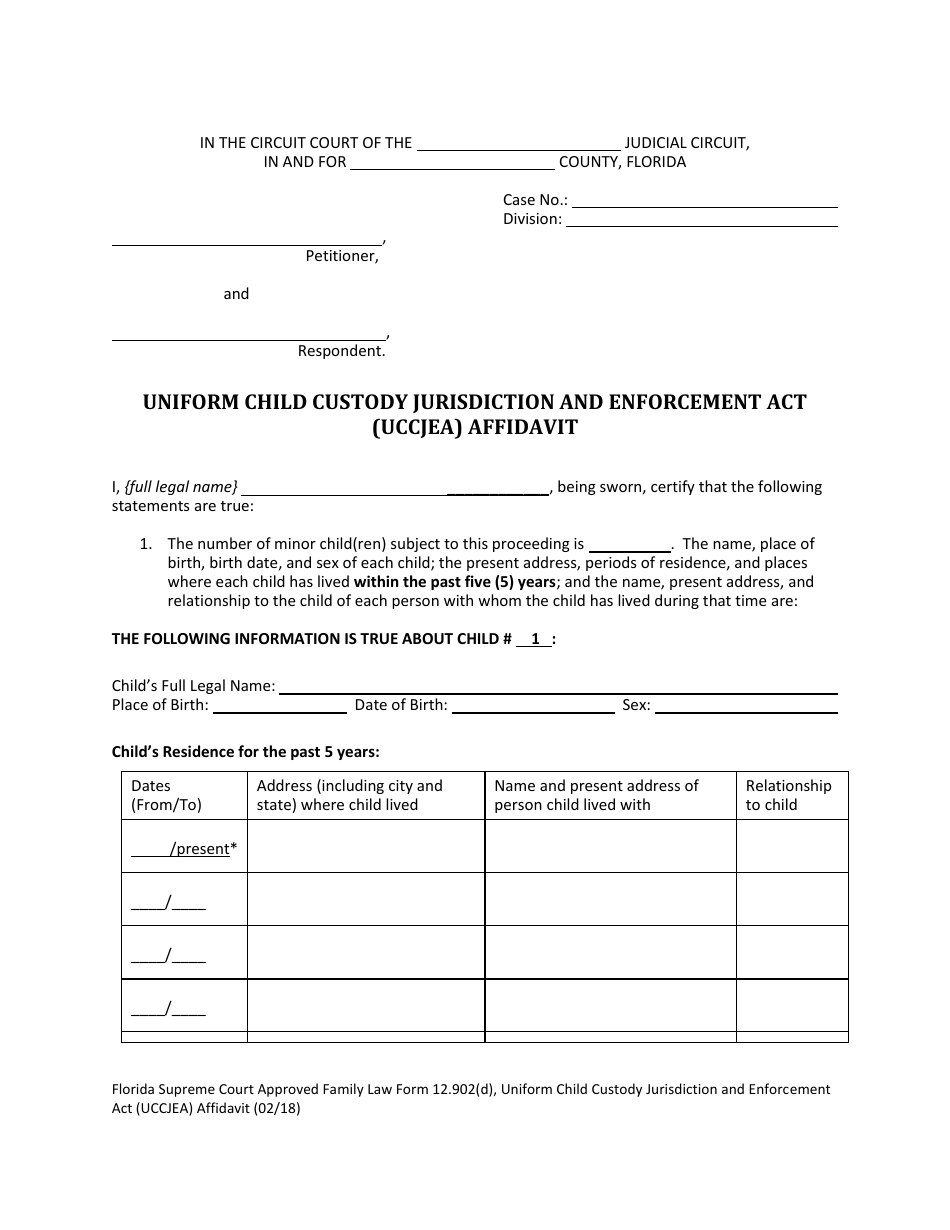 Form 12.902(D) Uniform Child Custody Jurisdiction and Enforcement Act (Uccjea) Affidavit - Florida, Page 3