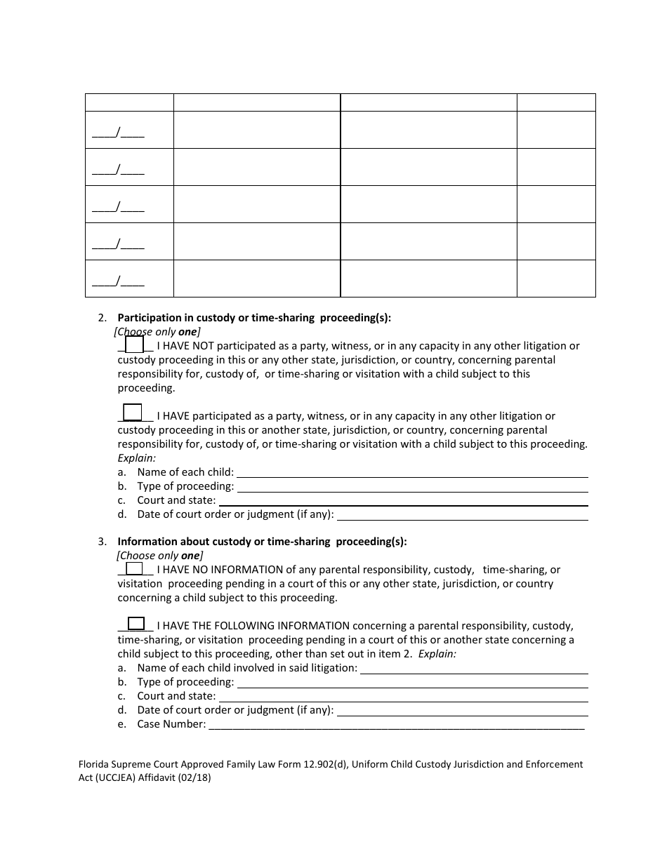 Form 12.902(D) Uniform Child Custody Jurisdiction and Enforcement Act (Uccjea) Affidavit - Florida, Page 5