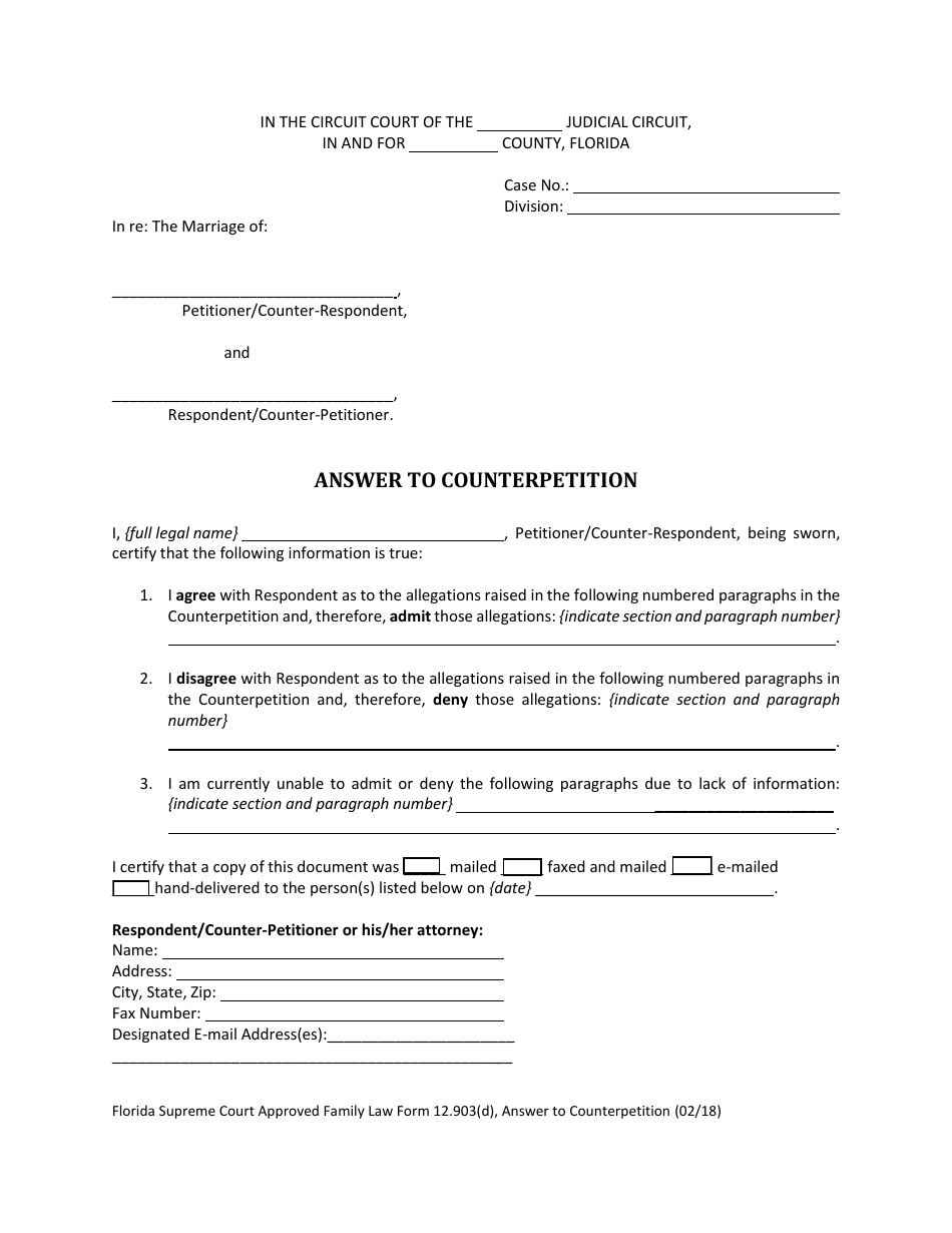 Form 12.903(D) Answer to Counterpetition - Florida, Page 3