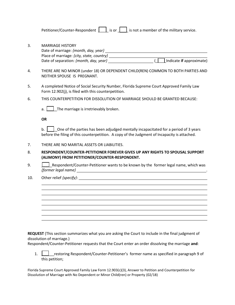 Form 12.903(C)(3) Download Fillable PDF Or Fill Online Answer To ...