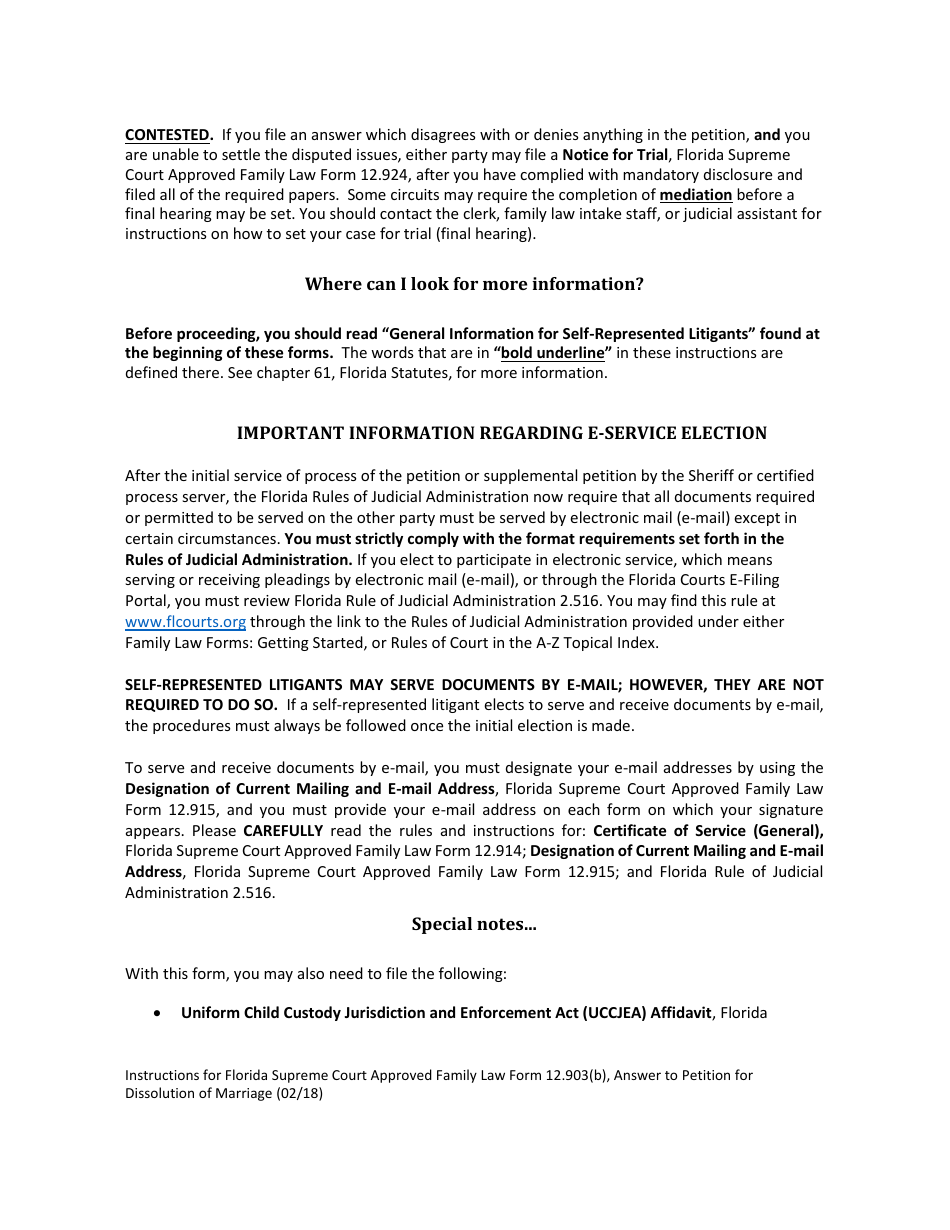 Form 12.903(B) Answer to Petition for Dissolution of Marriage - Florida, Page 2