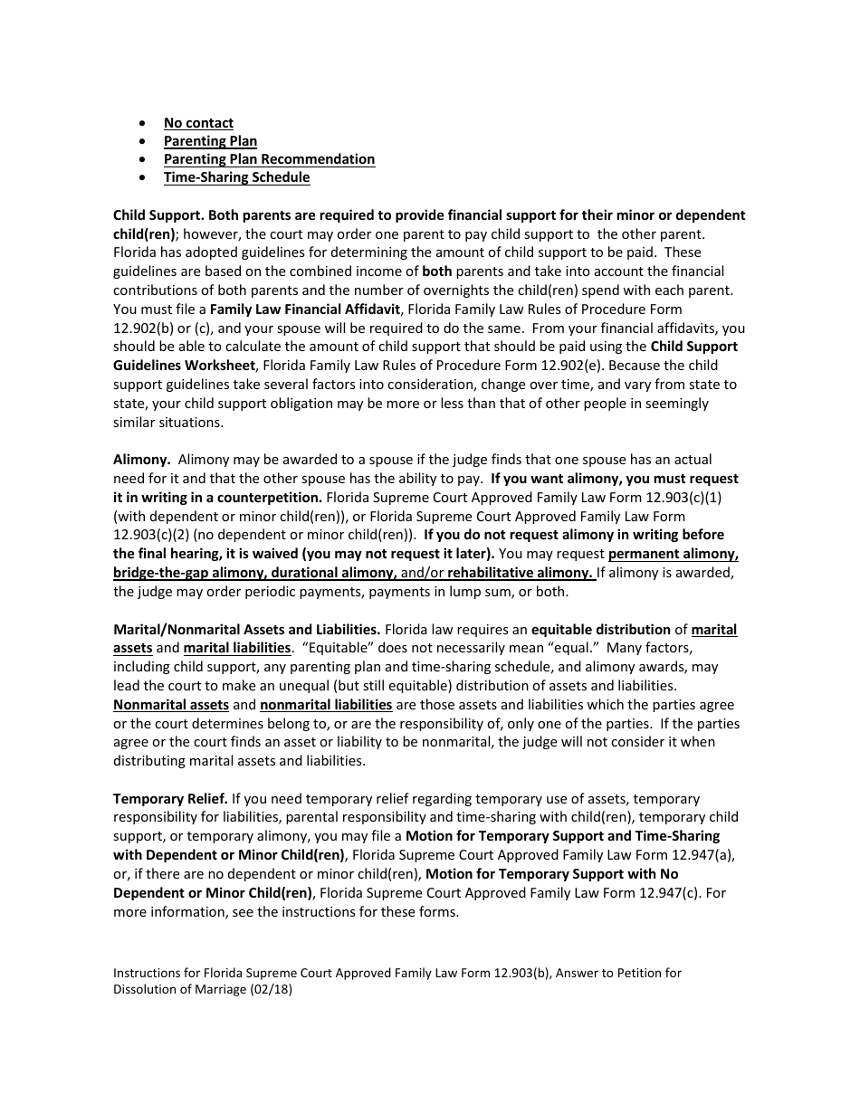 Form 12.903(B) Answer to Petition for Dissolution of Marriage - Florida, Page 4