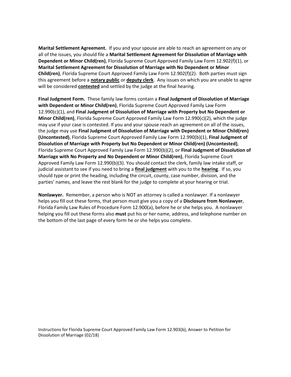 Form 12.903(B) Answer to Petition for Dissolution of Marriage - Florida, Page 5