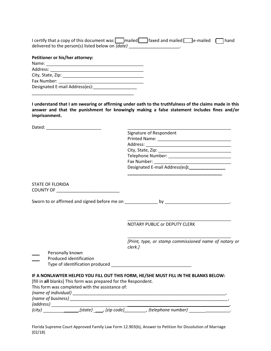 Form 12.903(B) Answer to Petition for Dissolution of Marriage - Florida, Page 7