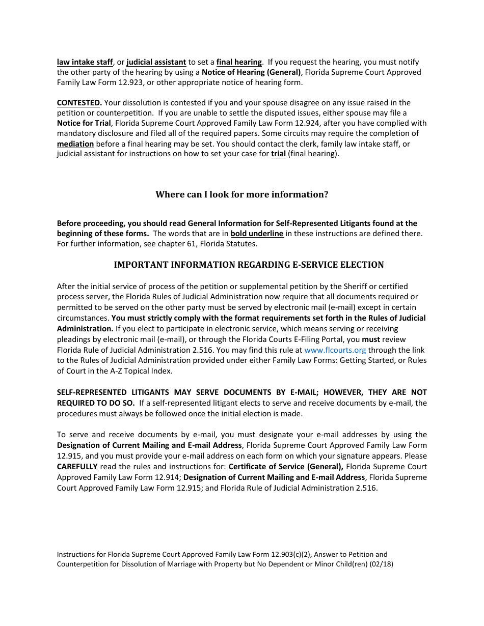 Form 12.903(C)(2) Answer to Petition and Counterpetition for Dissolution of Marriage With Property but No Dependent or Minor Child(Ren) - Florida, Page 2
