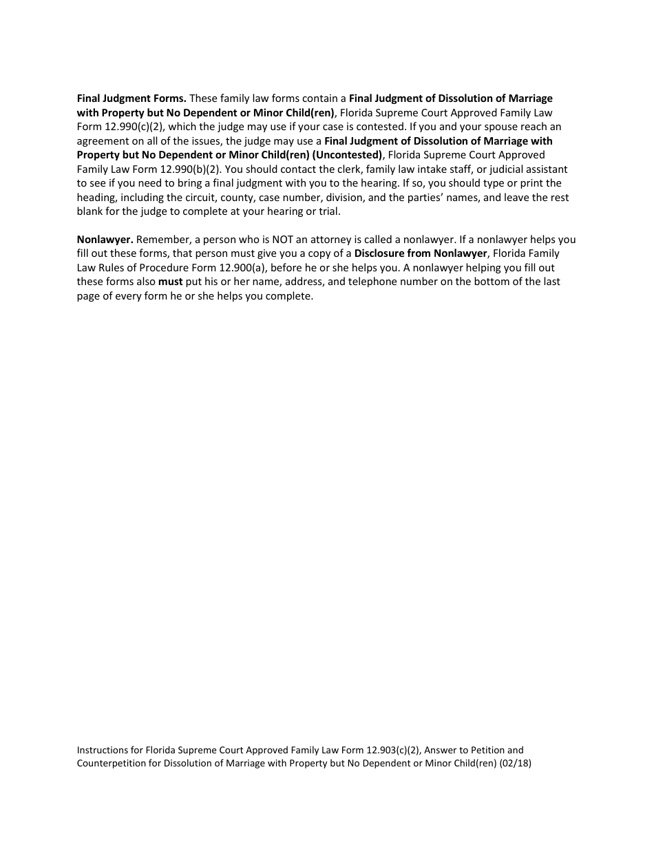 Form 12.903(C)(2) Answer to Petition and Counterpetition for Dissolution of Marriage With Property but No Dependent or Minor Child(Ren) - Florida, Page 4