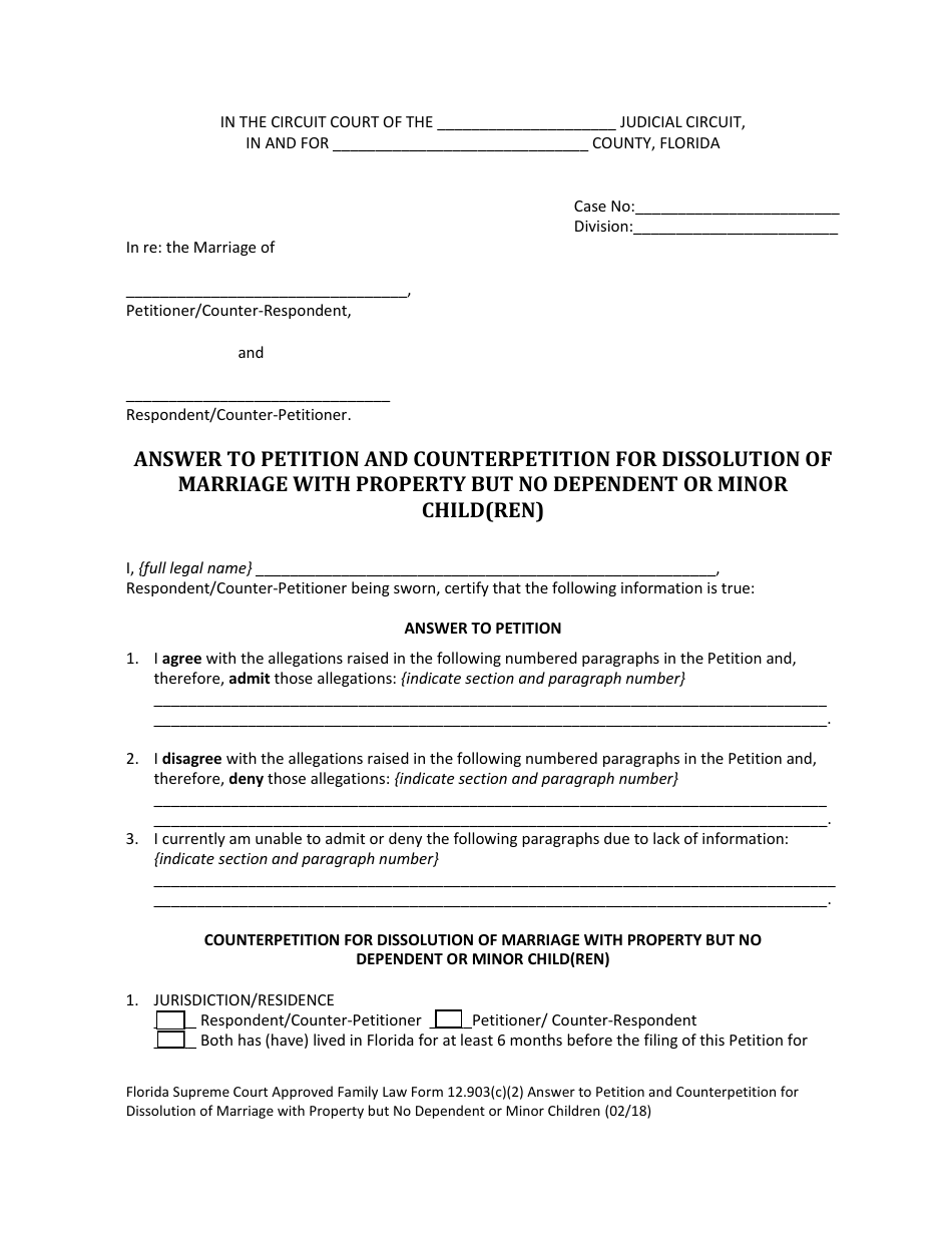 Form 12.903(C)(2) Answer to Petition and Counterpetition for Dissolution of Marriage With Property but No Dependent or Minor Child(Ren) - Florida, Page 5