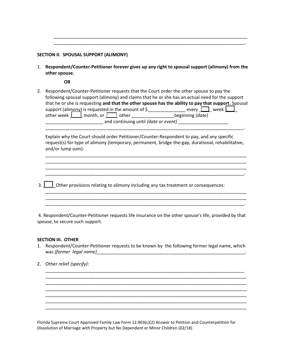 Form 12.903(C)(2) Answer to Petition and Counterpetition for Dissolution of Marriage With Property but No Dependent or Minor Child(Ren) - Florida, Page 7