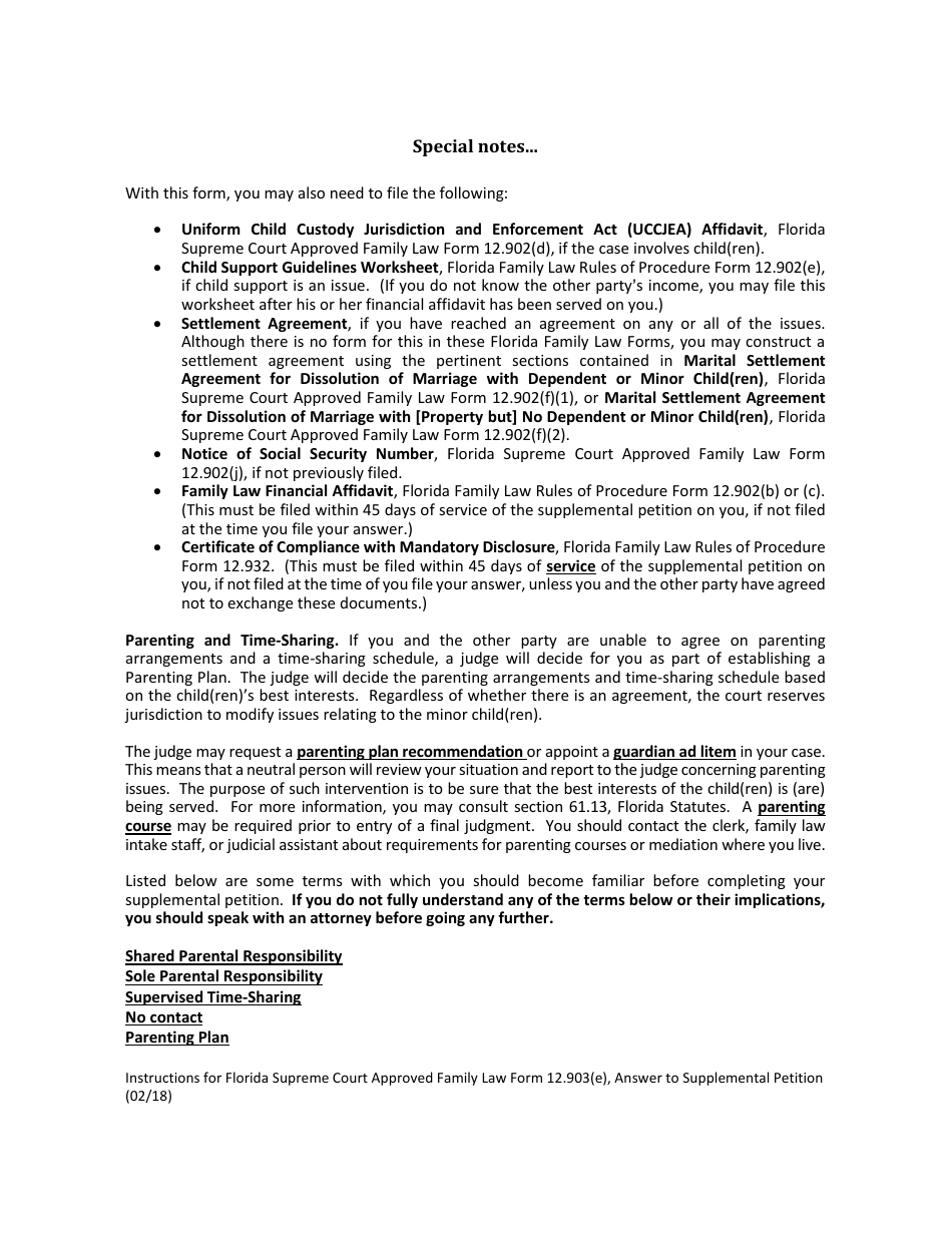 Form 12.903(E) Answer to Supplemental Petition - Florida, Page 3