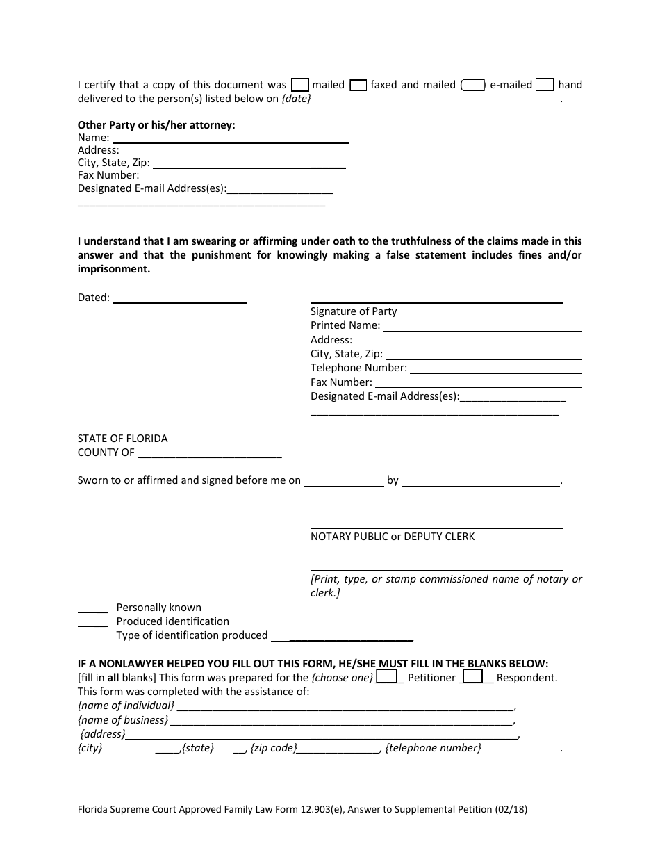 Form 12.903(E) Answer to Supplemental Petition - Florida, Page 7