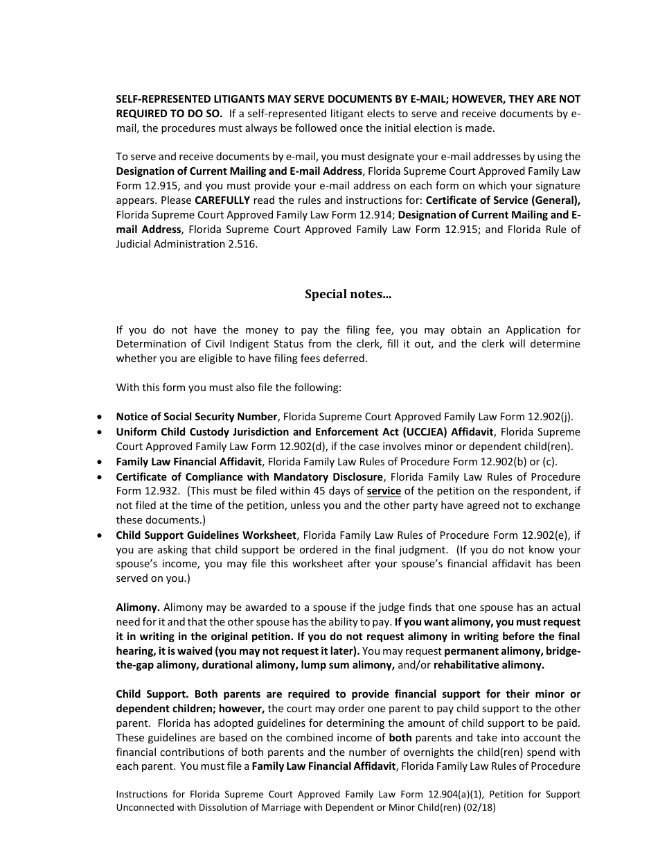 Form 12.904(A)(1) Petition for Support Unconnected With Dissolution of Marriage With Dependent or Minor Child(Ren) - Florida, Page 3