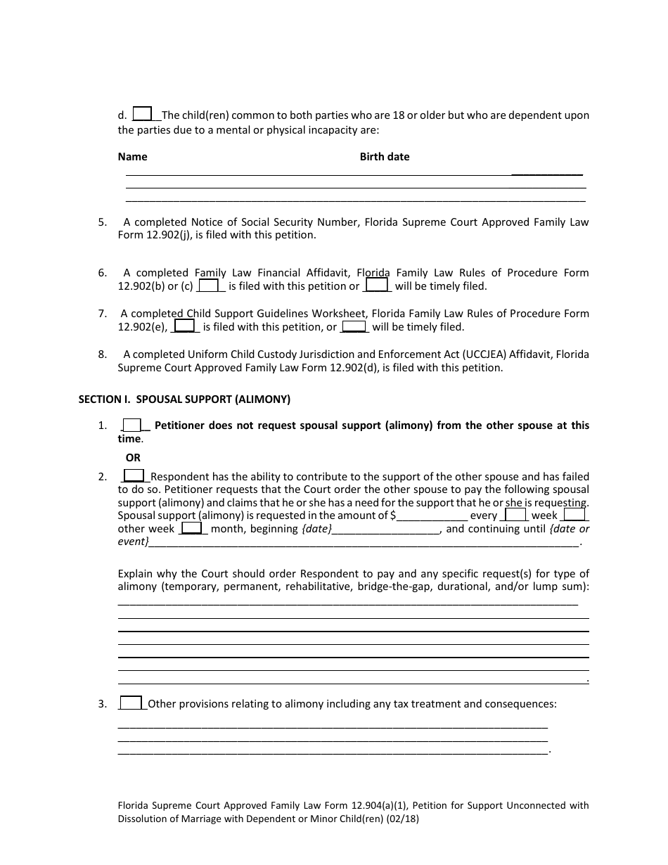Form 12.904(A)(1) Petition for Support Unconnected With Dissolution of Marriage With Dependent or Minor Child(Ren) - Florida, Page 6