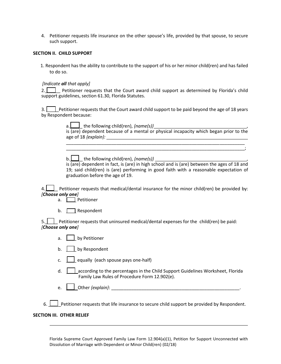 Form 12.904(A)(1) Petition for Support Unconnected With Dissolution of Marriage With Dependent or Minor Child(Ren) - Florida, Page 7