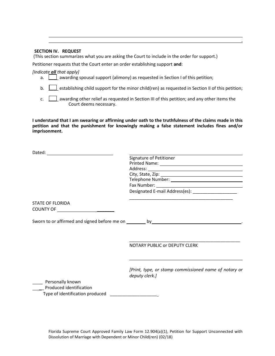 Form 12.904(A)(1) Petition for Support Unconnected With Dissolution of Marriage With Dependent or Minor Child(Ren) - Florida, Page 8
