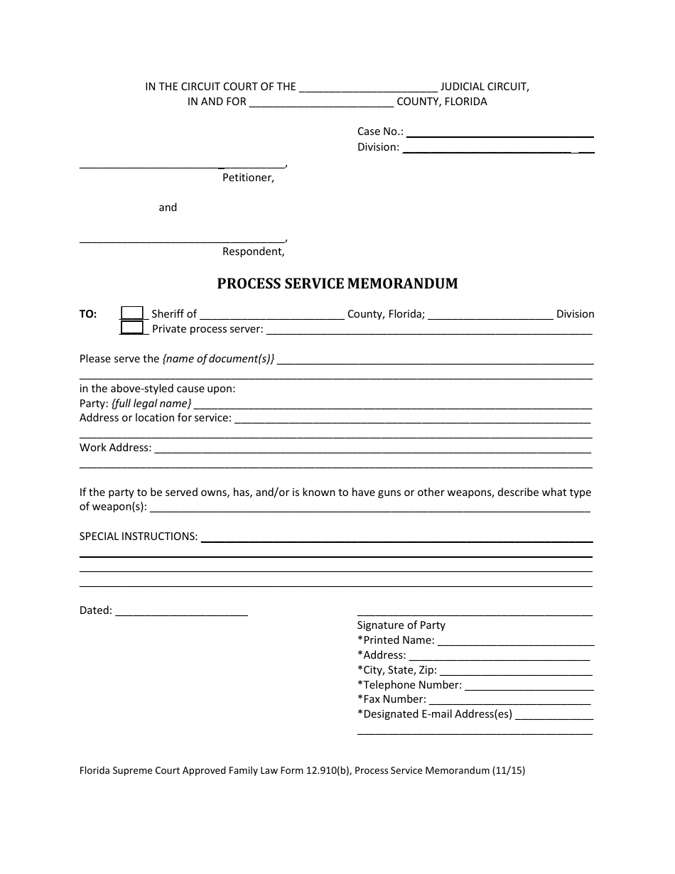 Form 12.910(B) Process Service Memorandum - Florida, Page 3