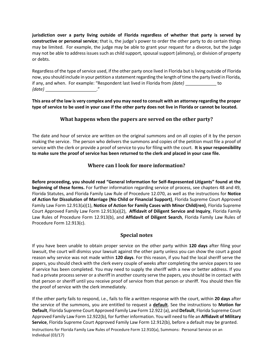 Family Law Form 12.910(A) Summons: Personal Service on an Individual - Florida, Page 3