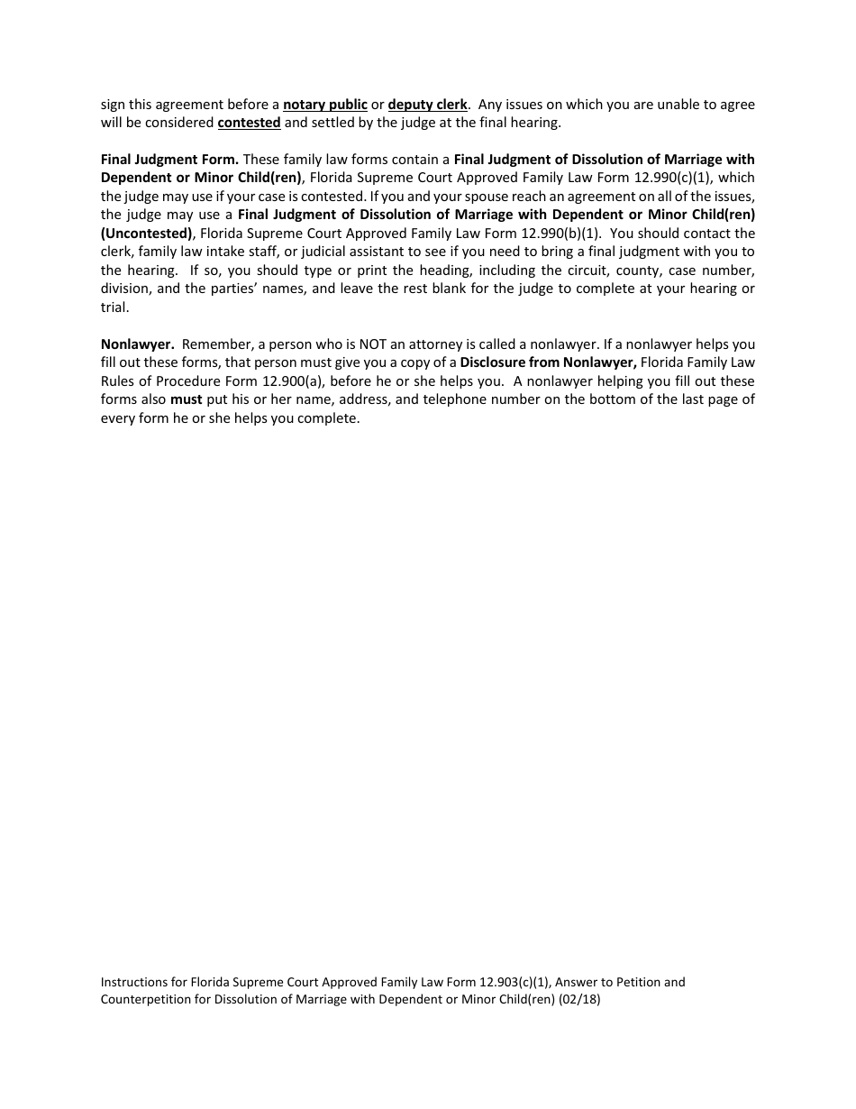Form 12.903(C)(1) Answer to Petition and Counterpetition for Dissolution of Marriage With Dependent or Minor Child(Ren) - Florida, Page 5