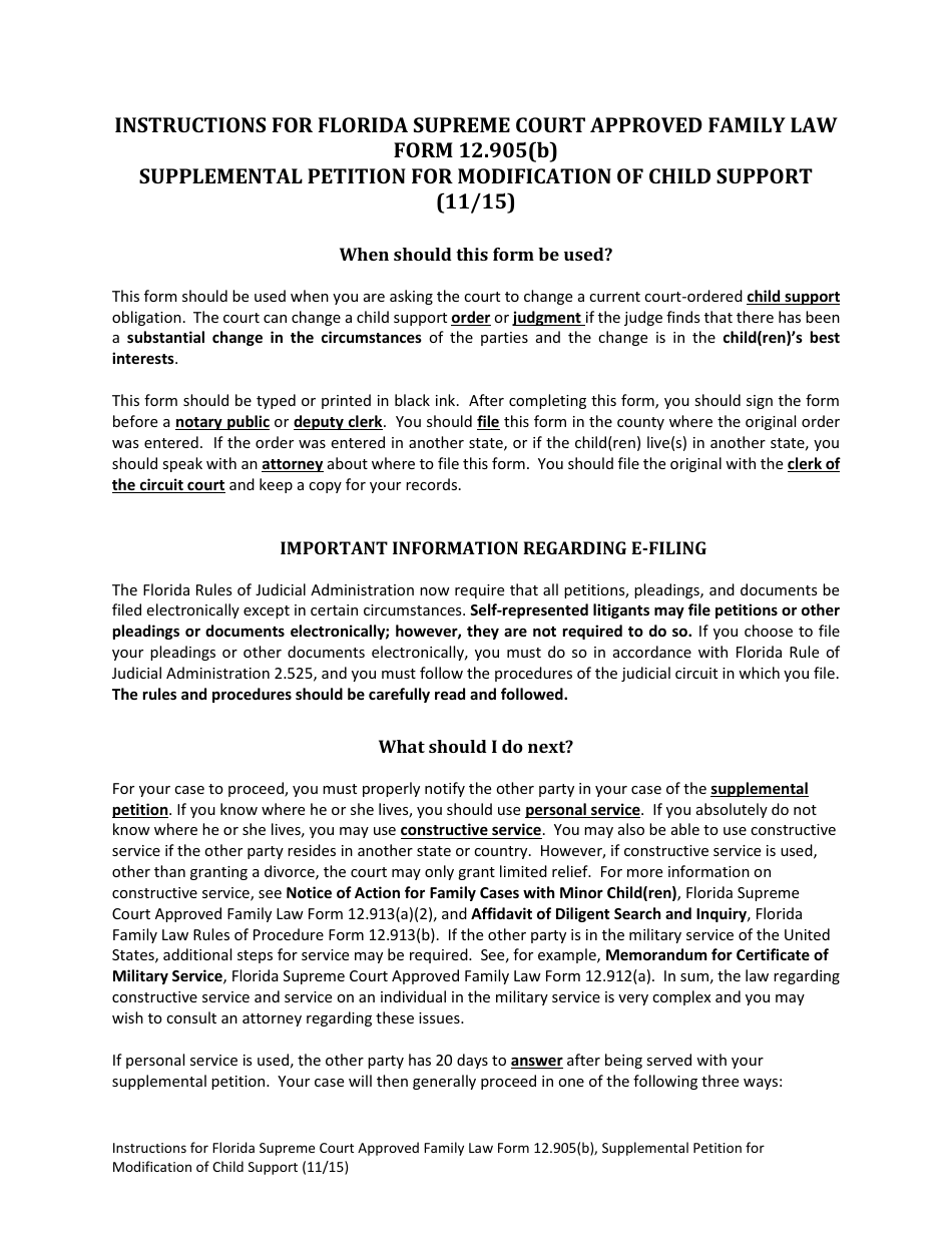 Form 12.905(B) Supplemental Petition for Modification of Child Support - Florida, Page 1