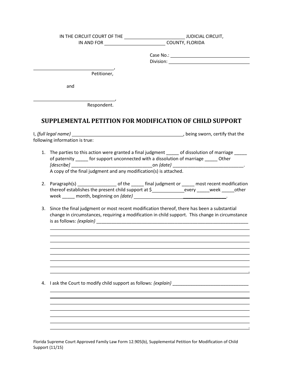 Form 12.905(B) Supplemental Petition for Modification of Child Support - Florida, Page 5