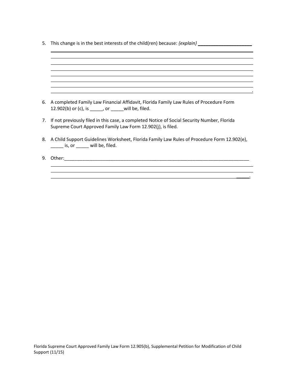 Form 12.905(B) Supplemental Petition for Modification of Child Support - Florida, Page 6