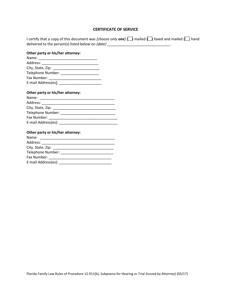 Form 12.911(B) Subpoena for Hearing or Trial (Issued by Attorney) - Florida, Page 3