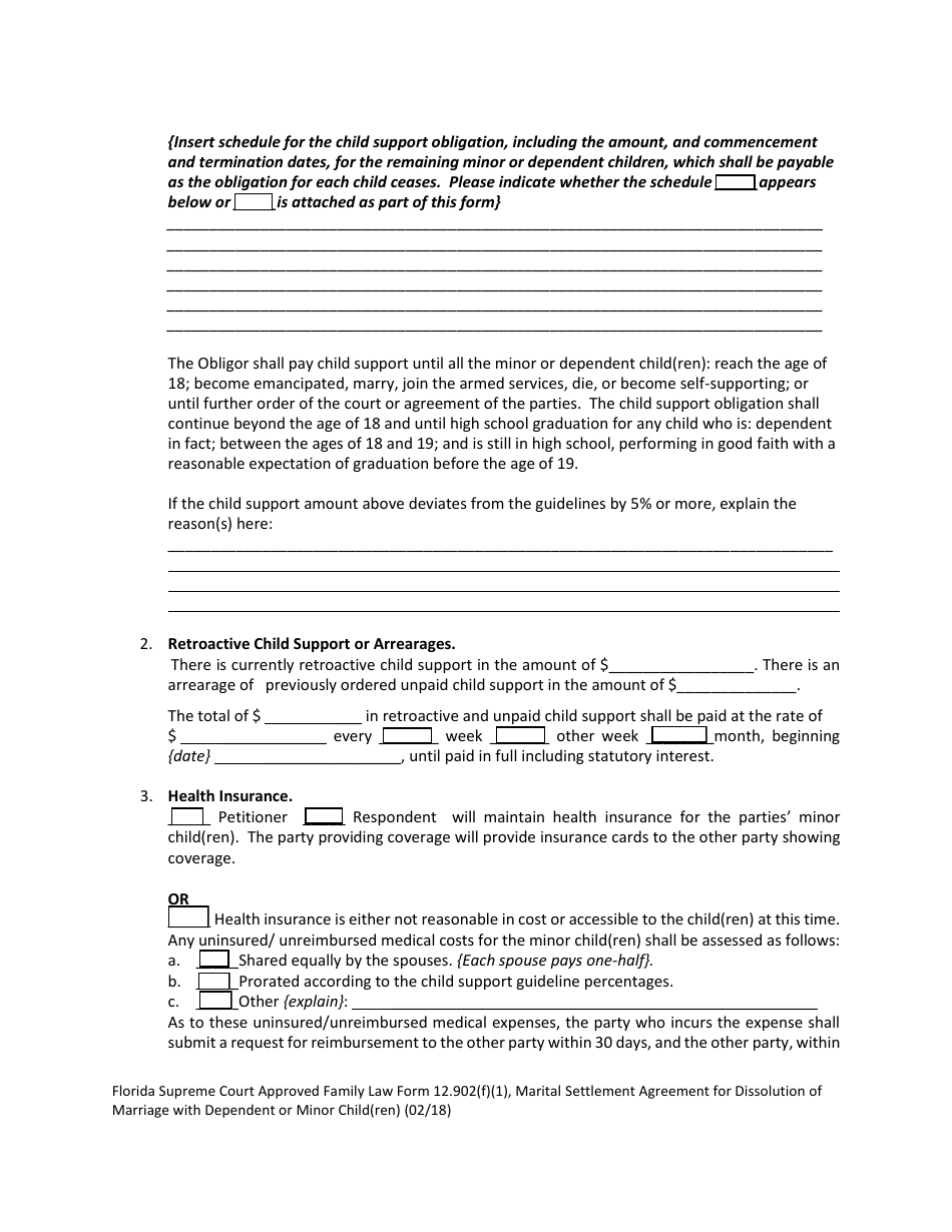 Form 12.902(F)(1) Marital Settlement Agreement for Dissolution of Marriage With Dependent or Minor Child(Ren) - Florida, Page 11