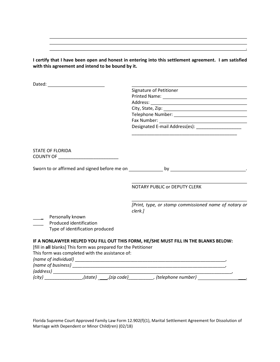Form 12.902(F)(1) Marital Settlement Agreement for Dissolution of Marriage With Dependent or Minor Child(Ren) - Florida, Page 13