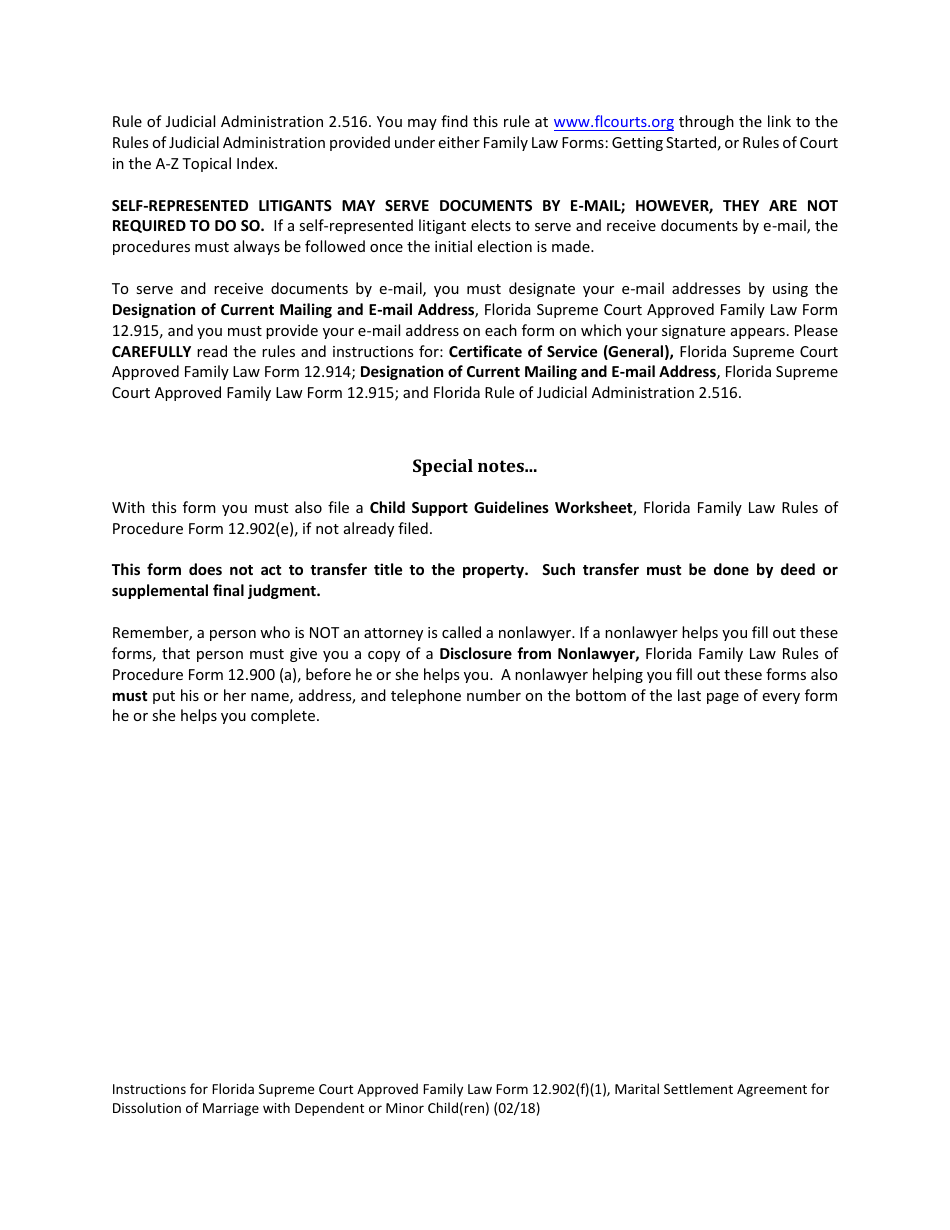 Form 12.902(F)(1) Marital Settlement Agreement for Dissolution of Marriage With Dependent or Minor Child(Ren) - Florida, Page 2