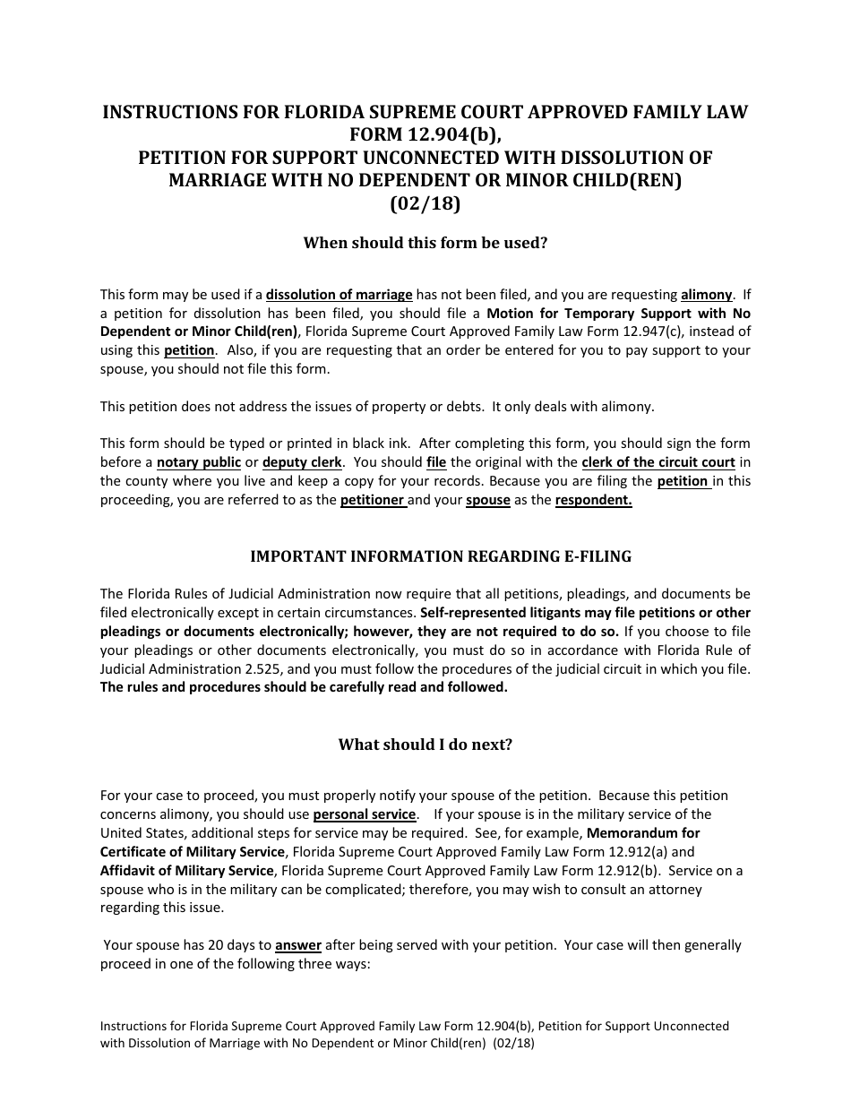 Form 12.904(B) Petition for Support Unconnected With Dissolution of Marriage With No Dependent or Minor Child(Ren) - Florida, Page 1