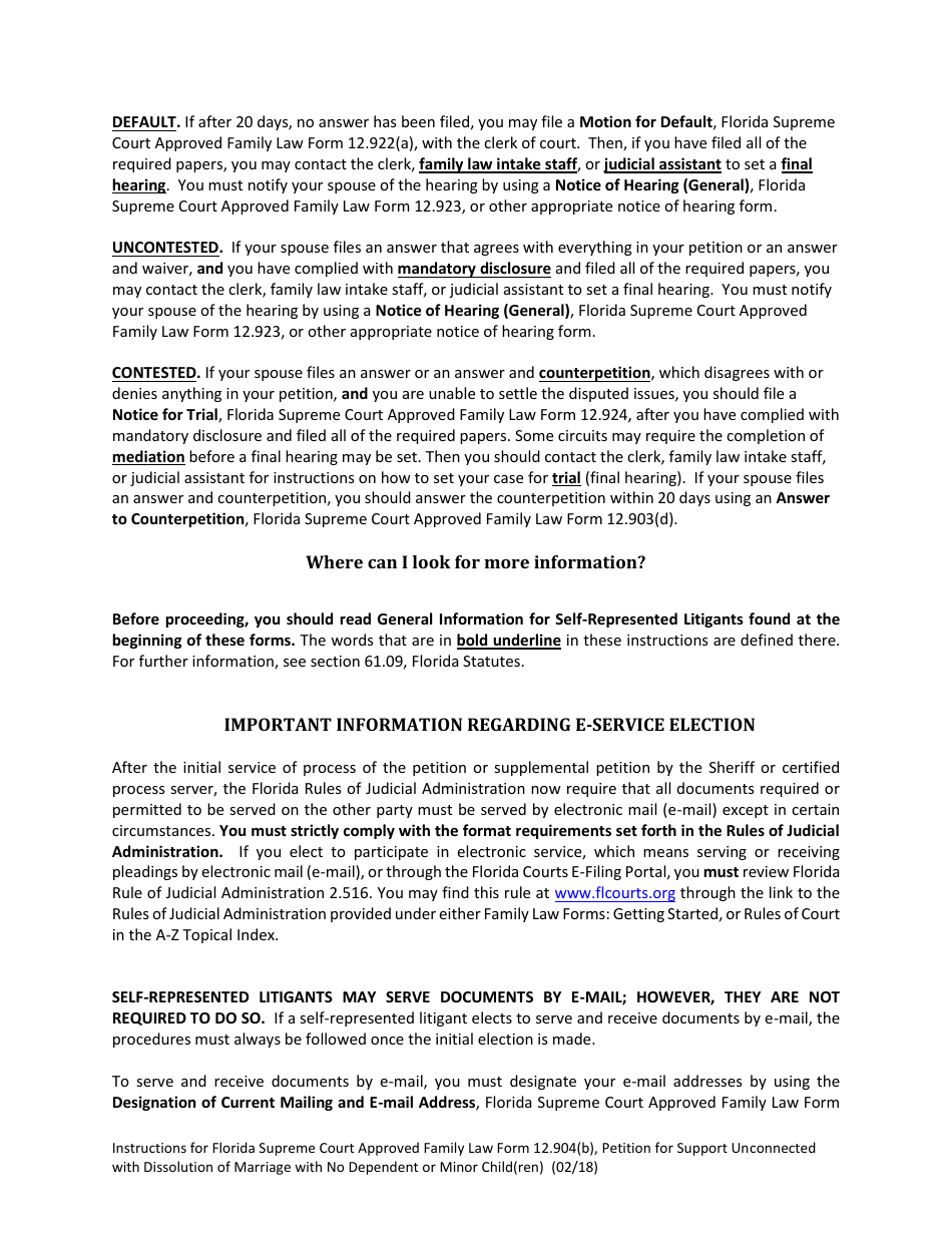 Form 12.904(B) Petition for Support Unconnected With Dissolution of Marriage With No Dependent or Minor Child(Ren) - Florida, Page 2