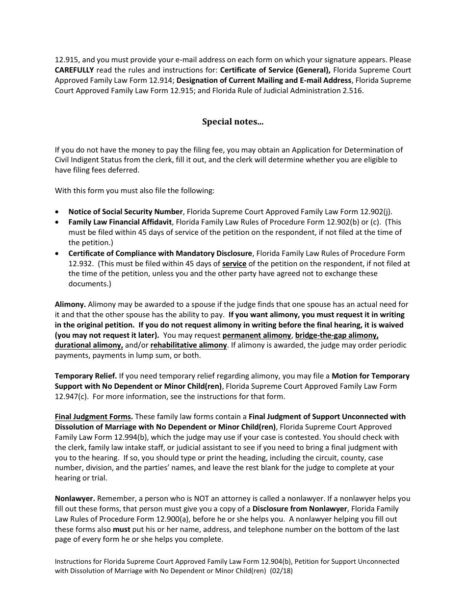 Form 12.904(B) Petition for Support Unconnected With Dissolution of Marriage With No Dependent or Minor Child(Ren) - Florida, Page 3