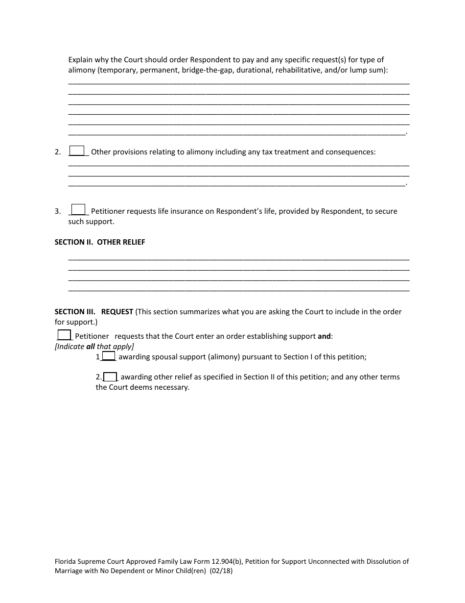 Form 12.904(B) Petition for Support Unconnected With Dissolution of Marriage With No Dependent or Minor Child(Ren) - Florida, Page 5
