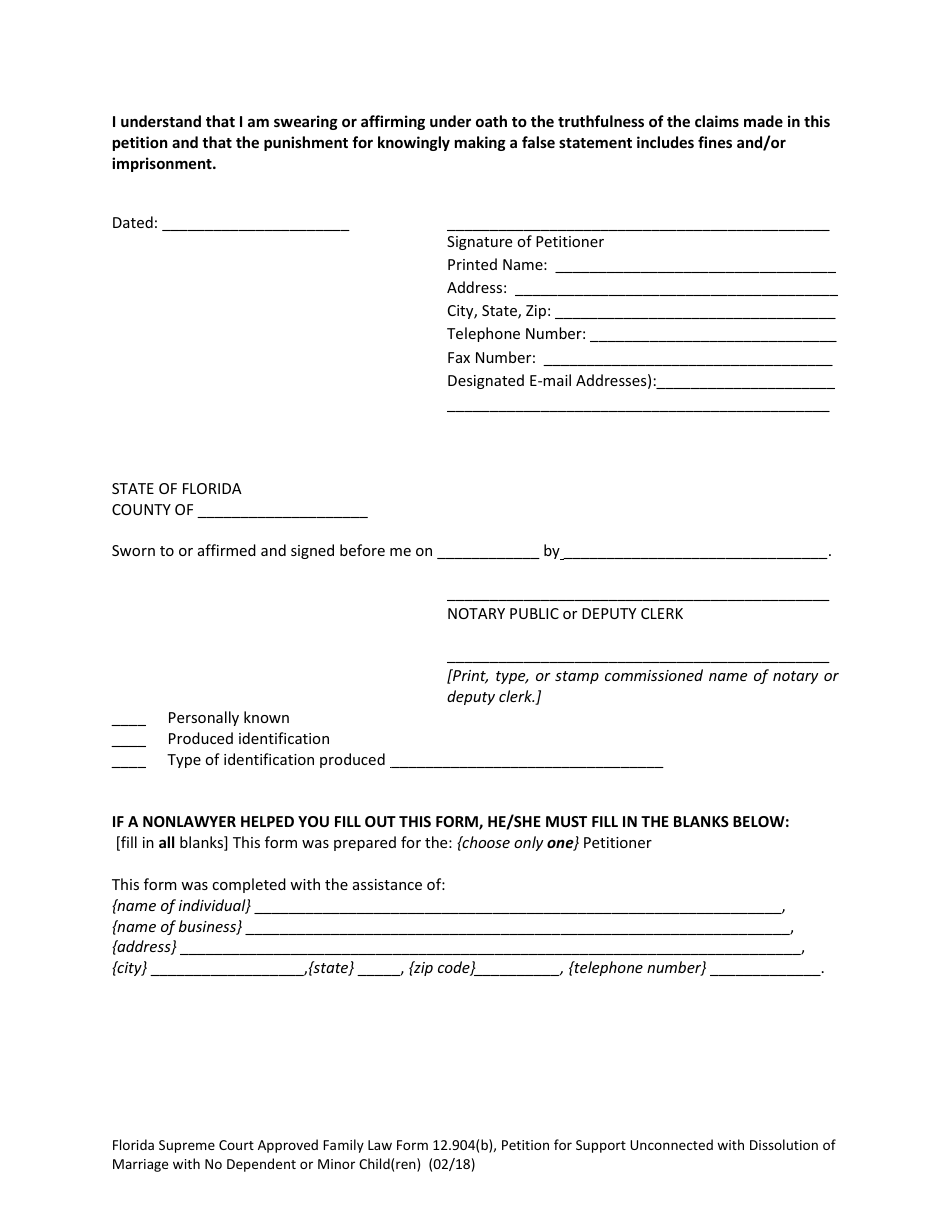 Form 12.904(B) Petition for Support Unconnected With Dissolution of Marriage With No Dependent or Minor Child(Ren) - Florida, Page 6