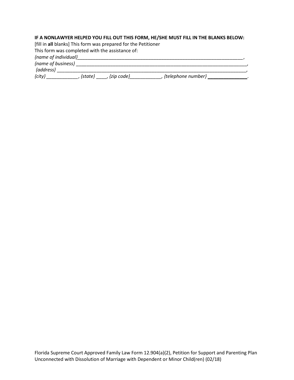 Form 12.904(A)(2) Petition for Support and Parenting Plan Unconnected With Dissolution of Marriage With Dependent or Minor Child(Ren) - Florida, Page 11