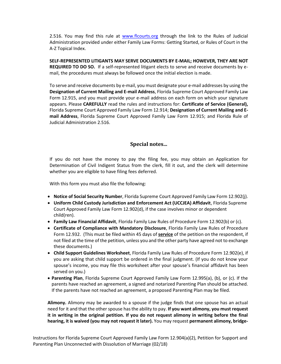 Form 12.904(A)(2) Petition for Support and Parenting Plan Unconnected With Dissolution of Marriage With Dependent or Minor Child(Ren) - Florida, Page 3
